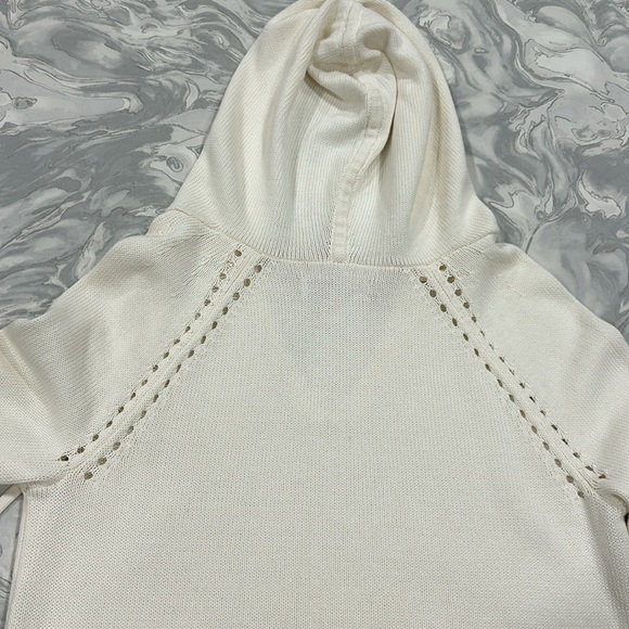 Loft Pointelle Hoodie Sweater in Whisper White Size Medium - Picture 5 of 9
